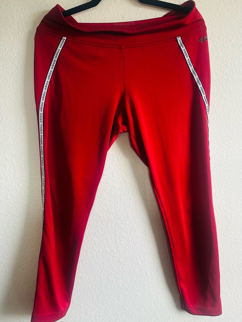adidas Red Women's Jeggings with White Logo Tape